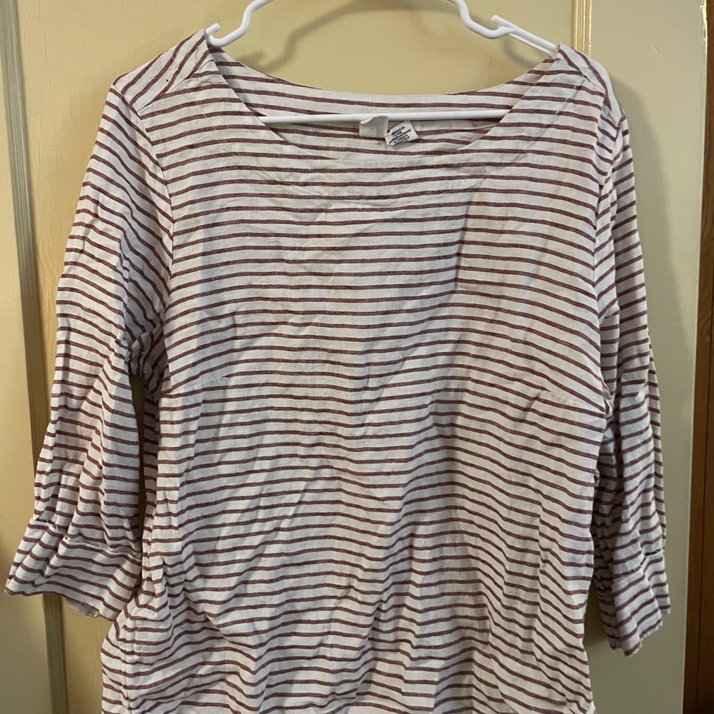 Artisan Ny Red and White Boxy Long Sleeve Blouse